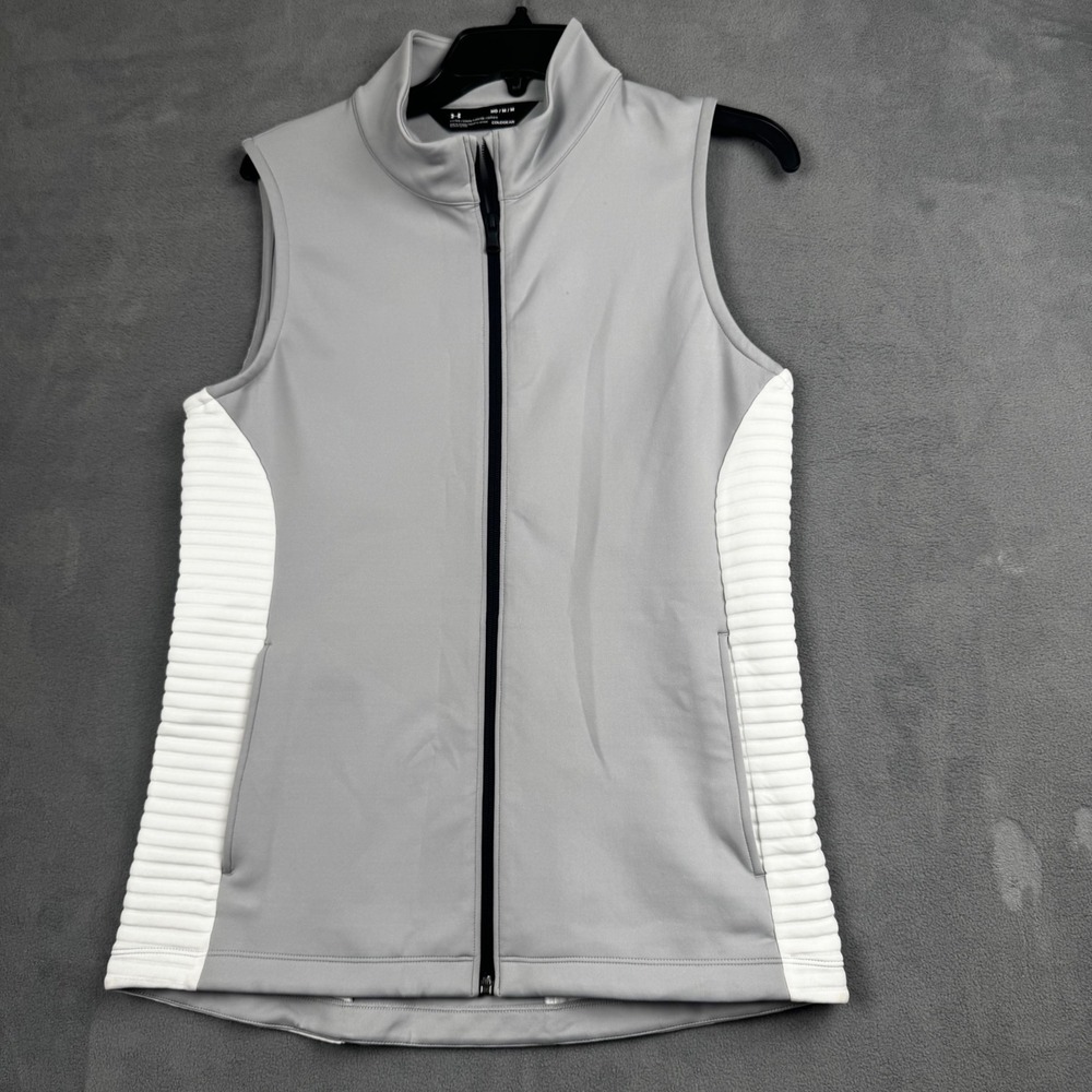 Under Armour ColdGear Vest Women Medium Gray White Full Zip Golf Athletic Fitted